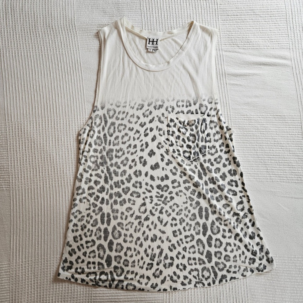 Haute Hippie Leopard Print Ombre Pocket Muscle Tank Top Biker Womens M